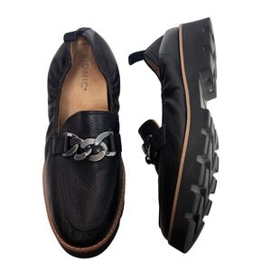 VIONIC Shoes Womens Size 7 Black Cynthia Chain Loafer Slip On Lug Sole